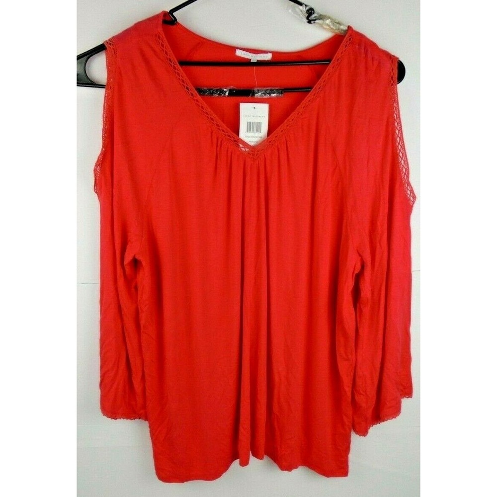 NWT Linda Mathews women's 2XL orange‎ blouse Short sleeve shirt